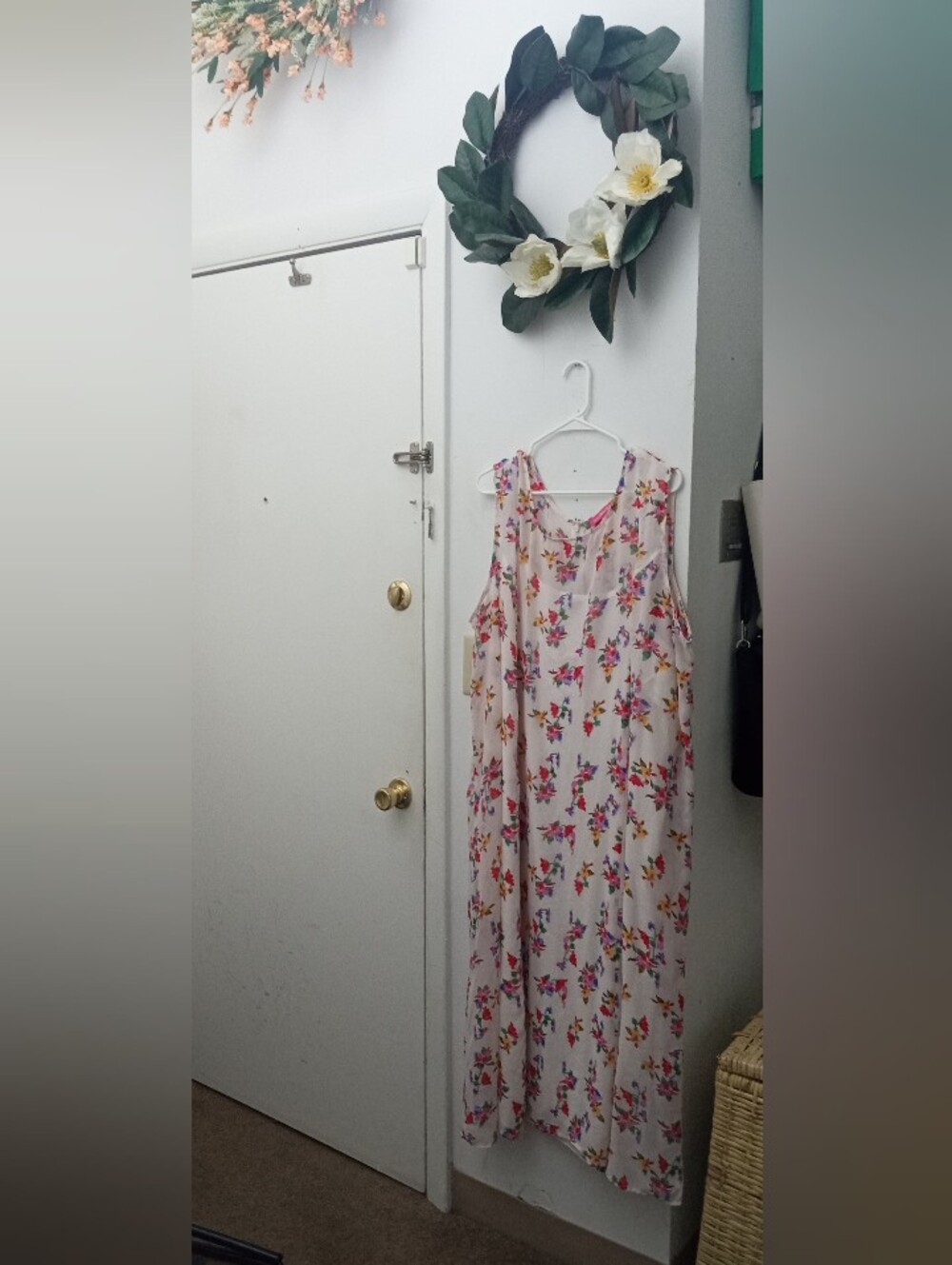 Sleeveless Floral Maxi Dress in Cream with Pink Accents 28W